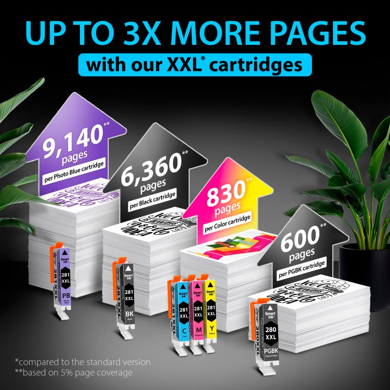 Smart Ink Compatible Ink Cartridge Replacement for Canon PGI-280XXL CLI-281XXL PGI 280 CLI 281 to use with Pixma â€‹TS9120 TS8320 TS8220 TS8120 (PGBK & BK/C/M/Y/PB) 6 Combo Pack - Image 5